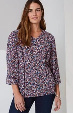 J. Jill Top XL Floral-Printed Elliptical Top Shirred Design Boho Purple Peasant