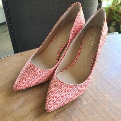 ALFANI Womens 7.5 Coral Red Woven Braided Jeules Pointed Toe Stiletto Pump HOT