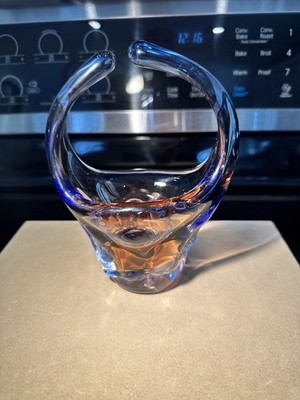 Vintage Czech Mstisov 'Niagara' Series Art Glass Vase / Basket by Karel Zemek...