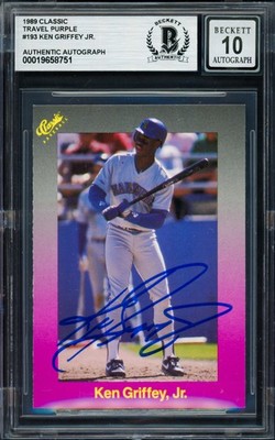 Ken Griffey Jr. Signed 1989 Classic Travel RC #193 Mariners Sig GM 10 Card