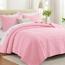Pink Twin Size Quilt Bedding Set with Pillow Sham, Summer Lightweight Bedspre...