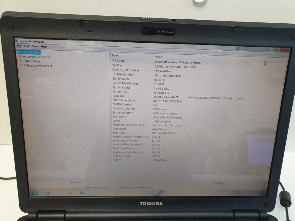 TOSHIBA SATELLITE L300  INTEL CELERON 250GB HDD 2GB RAM WINDOWS 7 - Image 3 of 4