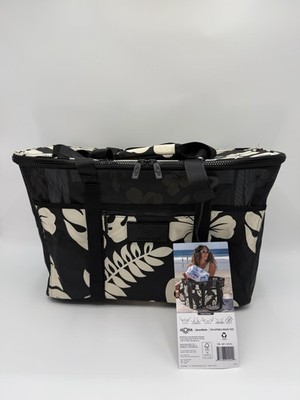 Aloha Collection CleverMade Collapsible Beach Tote Picnic Bag - Floral Black