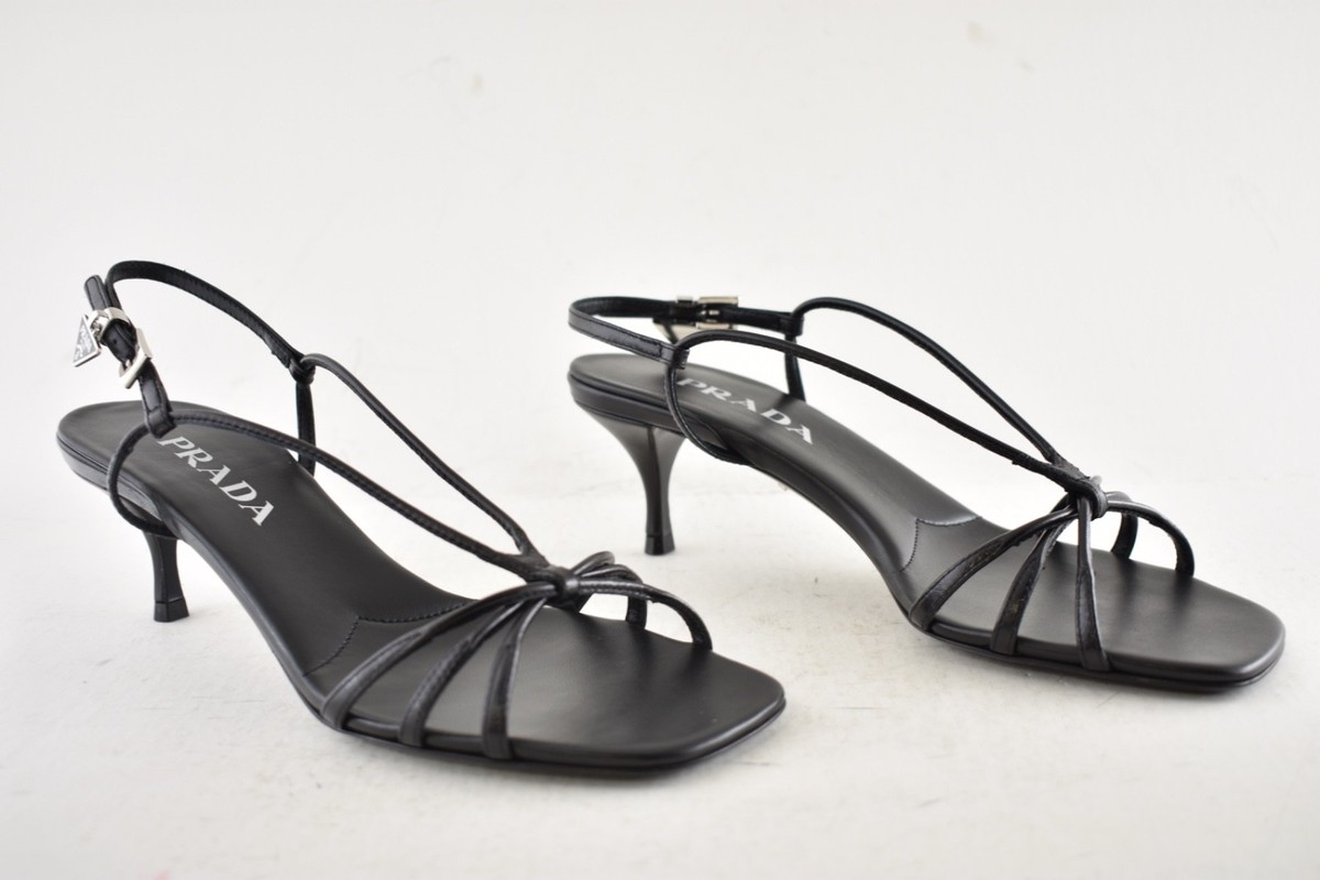 Prada Capretto Strappy 55mm Black Leather Slingback Sandal Mule