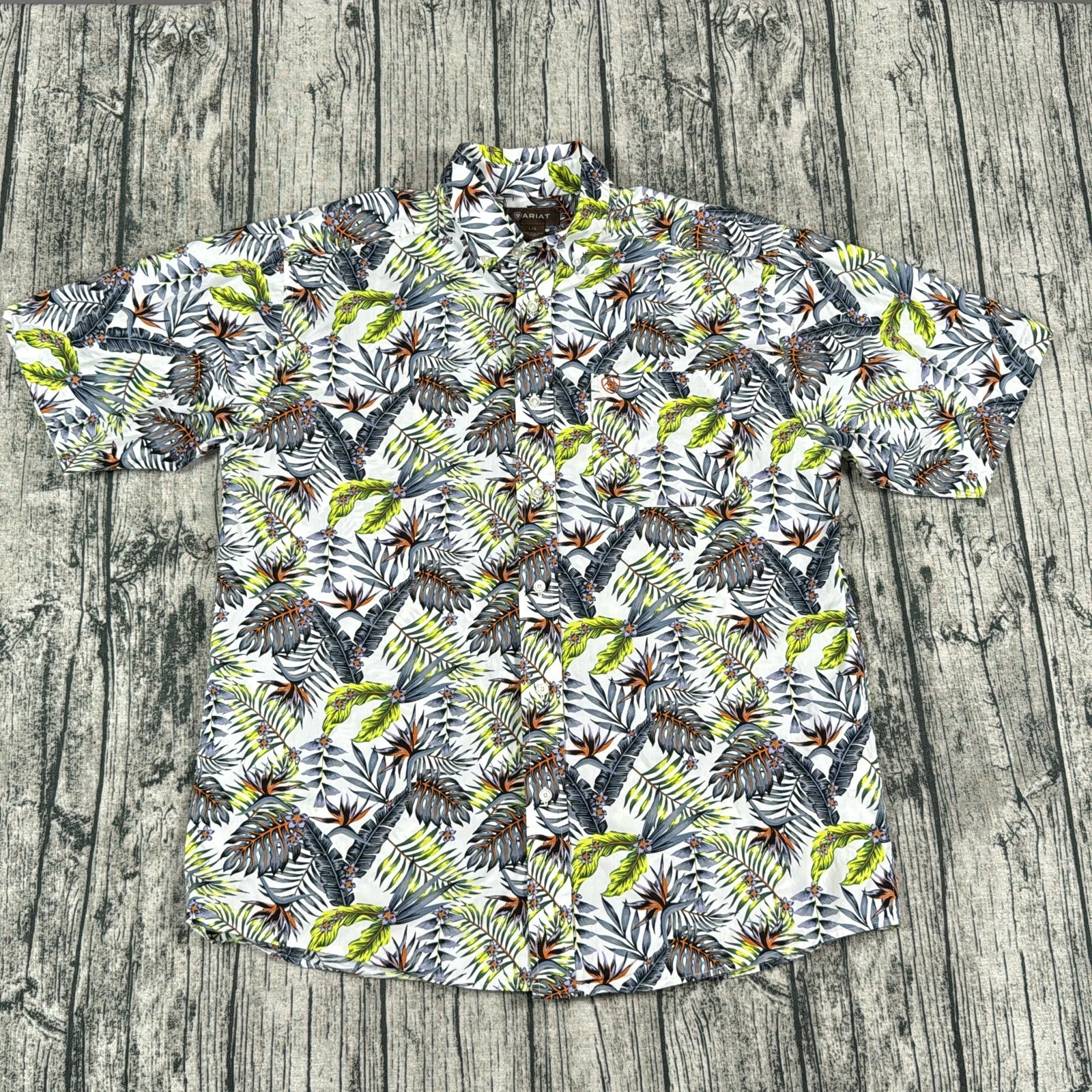 Ariat Tropical Print Short Sleeve Button Up Shirt Men's Large Cotton