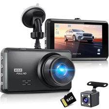 4K Dual Dash Cam 2160P+1080P, 64G SD, Wide Angle, Night Vision, Parking Monitor