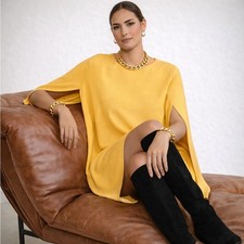 FREE PEOPLE Some Like It Hot Cape Dress Split Sleeves Yellow Sz S $138 {F13}