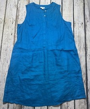 J.Jill Love Linen Blue Shift Dress Women Size LP Large Petite Casual Minimalist