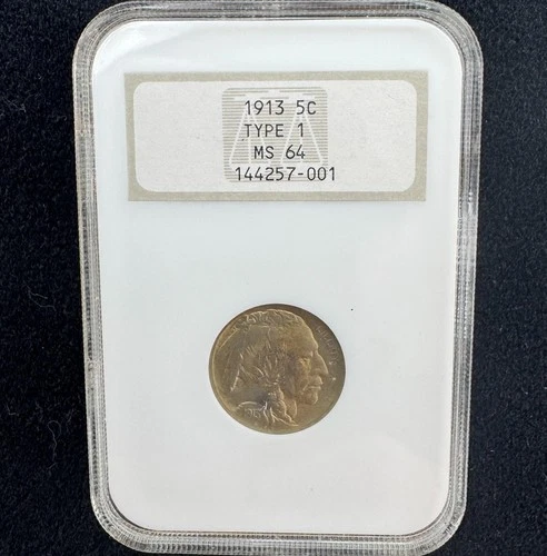 1913 TYPE 1 Buffalo Nickel 5 Cents Certified NGC Graded MS64 5c Coin Old Holder