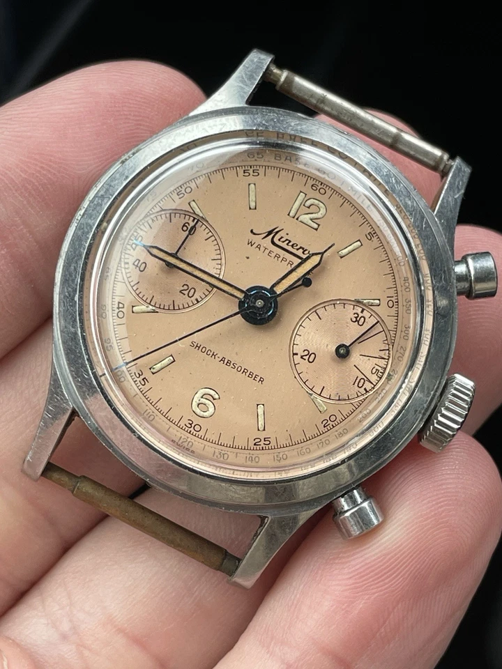 Rare Minerva Vintage Mechanical Chronograph 1940s Rare Salmon Dial! - Image 4 of 4