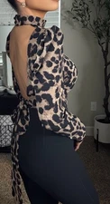 NeW SEXY Cheetah Print Animal Crop Backless High Neck Ruffle Blouse Top Shirt S