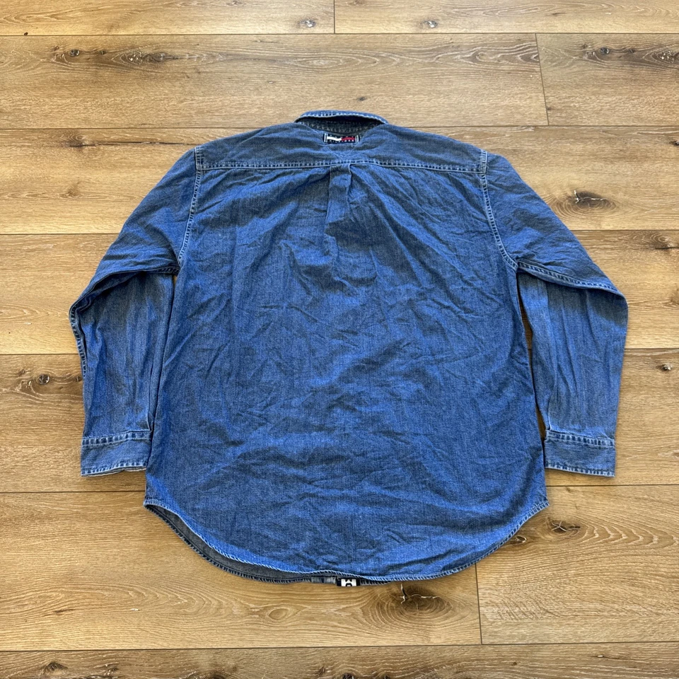 Camisa vaquera Tommy Hilfiger vintage para hombre L azul abotonada hip hop años 90 Y2K Foto 2 de 4