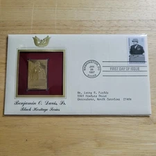 Benjamin O. Davis, Sr. Black Heritage 22kt Gold Replica Stamp 1st Day w/card