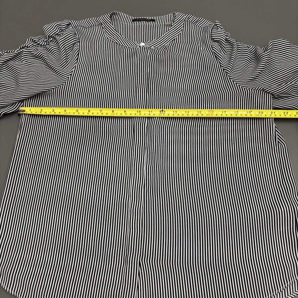 Blusa T Tahari de Gasa a Rayas Talla L Mangas con Volantes Oculta Bttn Carrera Oficina Foto 3 de 4
