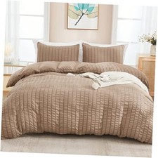 Seersucker Duvet Cover Set Queen Size 90 x 90 inches , 3 Pieces 1 Duvet