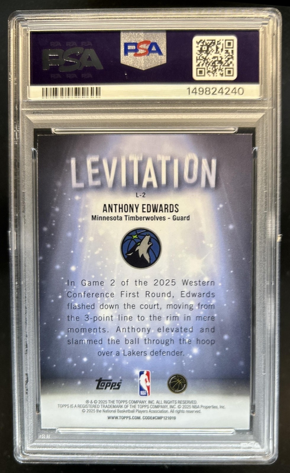 2025-26 Topps Anthony Edwards Levitation #L-2 Timberwolves PSA 9 view 2