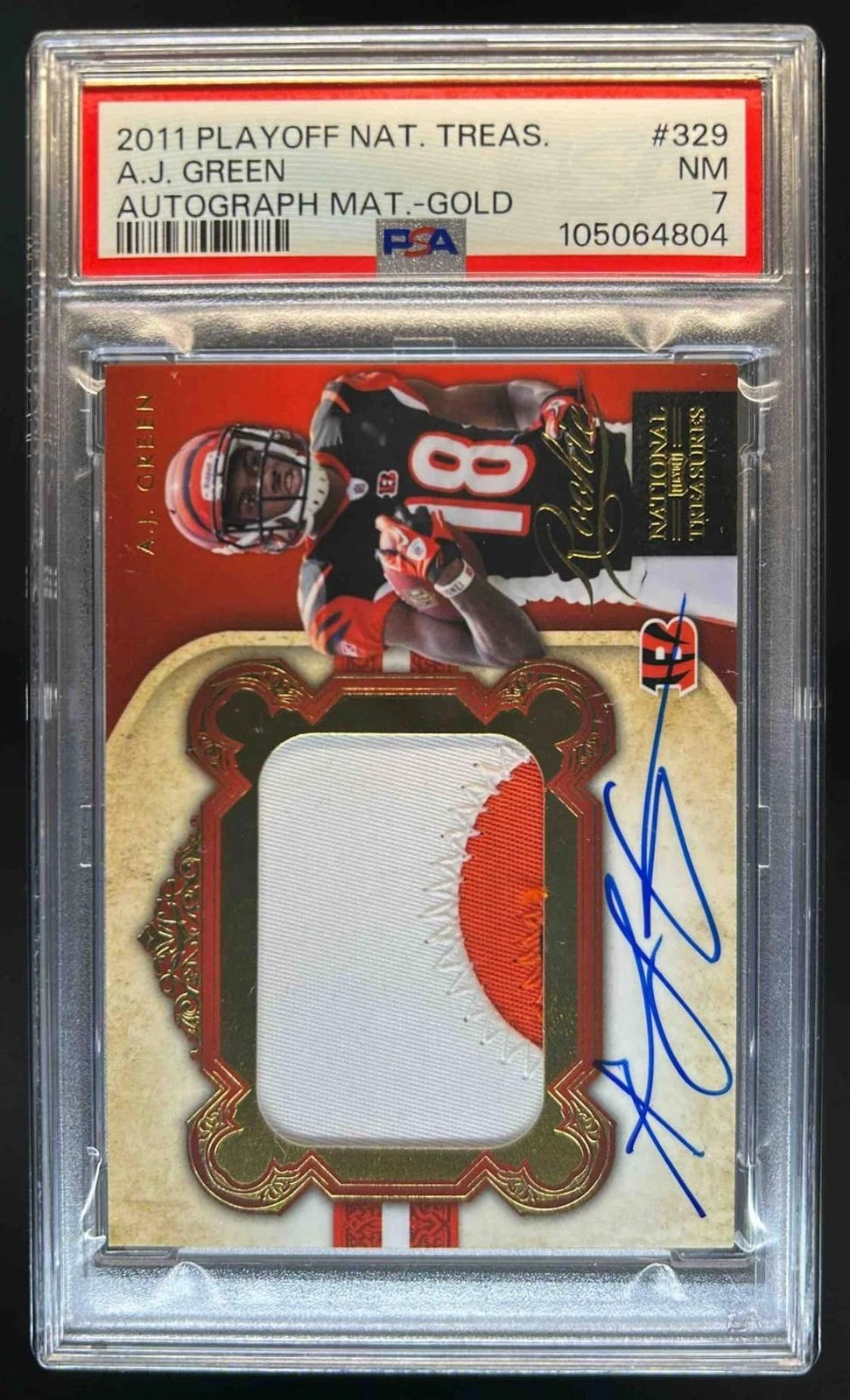 AJ Green Playoff National Treasures #329 Autograph Material-Gold