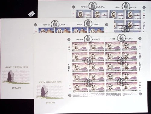 @ JERSEY 1985 - 3 FDC - CEPT - MUSIC - FAMOUS PEOPLE