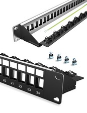 24Port Blank Keystone Patch Panel Rackmount Shielded 1U 19 Inch Support Bar