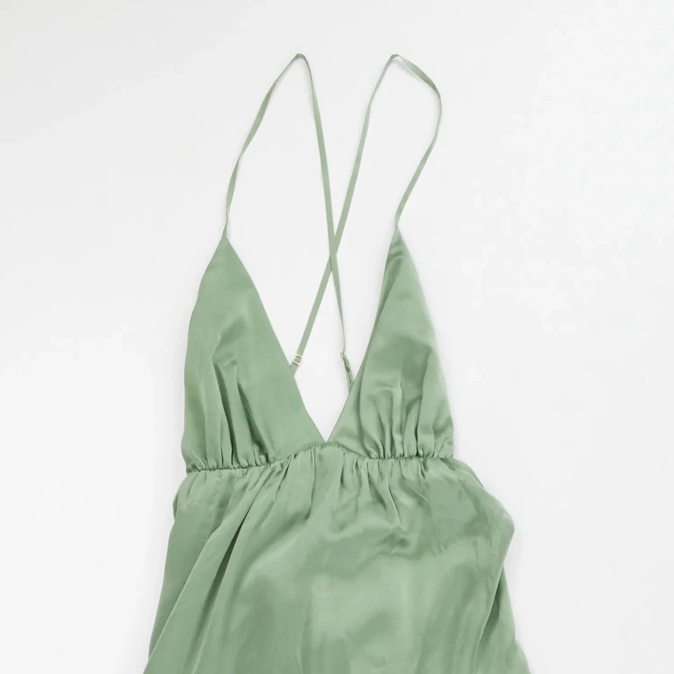 Maxi Vestido de Seda para Mujer IMMERMANN Verde Cuello en V Tirantes Sin Mangas Reino Unido 10 PVP 775 Foto 4 de 4