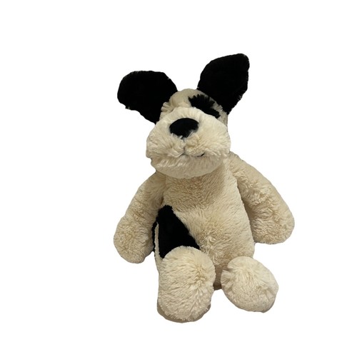 Jellycat Bashful Black & White Puppy Dog Plush Eye Spot Patch Stuffed Animal 12”
