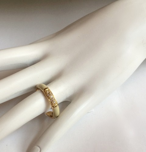 Art Deco Eternity Ring Size 10 11 Cream Enamel Band Stackable CZ Gold Plated - Picture 5 of 10