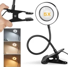 5X Magnifying Glass Lamp with Light, Magnifier Light with Clip, 3 Color Mode...