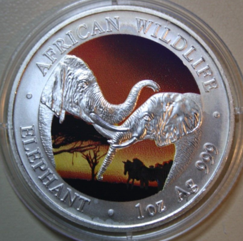 2002 Africa Zambia Silver 1oz "African Wildlife" #F5322 "Elephant" Coloured - Picture 1 of 5