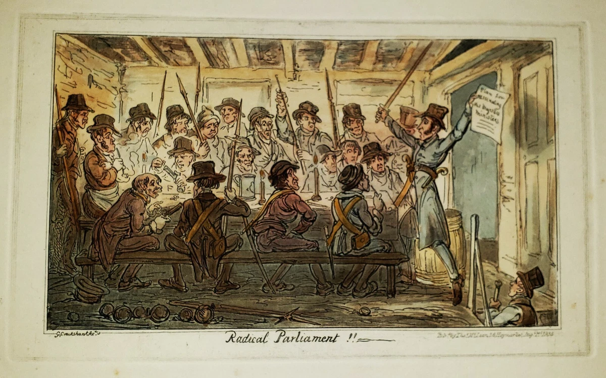 Gravure Originale Napoléon – Caricature De 1814 Par Cruikshank Avec Blücher Et Wellington