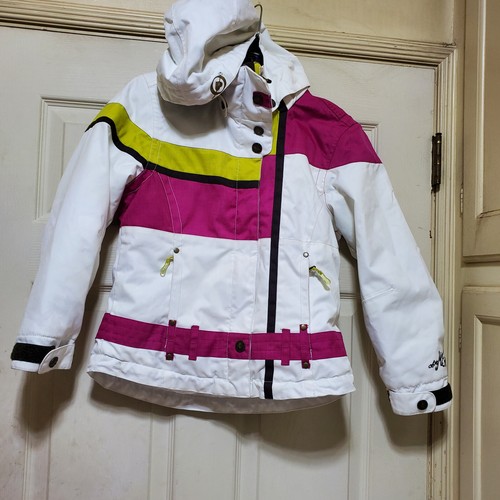 Obermeyer Jacket Girl Junior 10 White Burgundy Bella Ski Snow Hooded Winter Teen - Picture 2 of 24