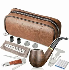 Tobacco Smoking Pipe,Leather Tobacco Pipe Pouch Pear Wood Pipe Accessorie