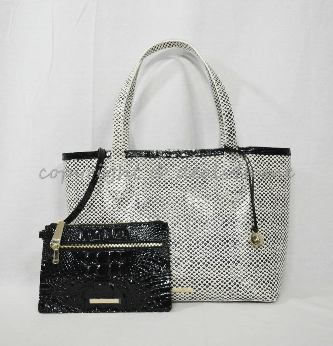 NWT Brahmin Athena Leather Tote Shoulder Bag With Detachable Pouch in Black Tala