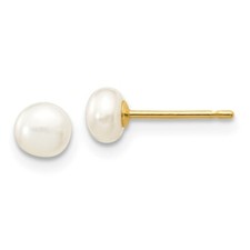 4-5mm 14k Gold 4-5mm White Button Freshwater Cultured Pearl Stud Post Earrings