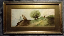 Vintage 1914 Naive Art  Watercolor, Signed Alice & Elsie  