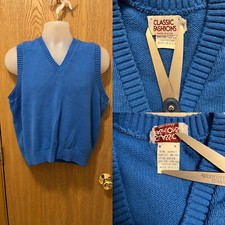 Vintage Classic Fashions 100 Acrylic Size44 V-Neck Sleeveless Sweater Vest Blue