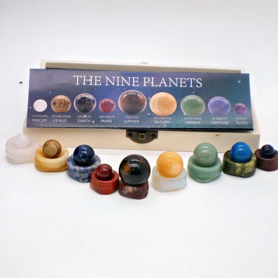 Cuarzo Natural Piedra Esfera Nueve Planetas del Sistema Solar Niños Cristal Regalo Foto 4 de 4