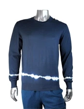 $425 NWT Altea Milano 100% Cotton Ombre Crewneck Navy Sweater Size L-2XL