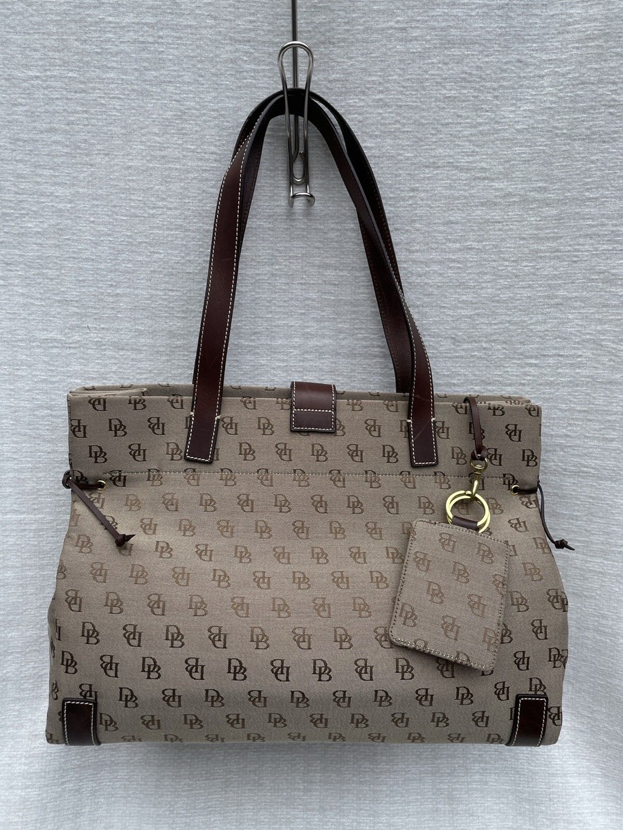Dooney & Bourke Large Brown DB Print Logo Canvas Leather