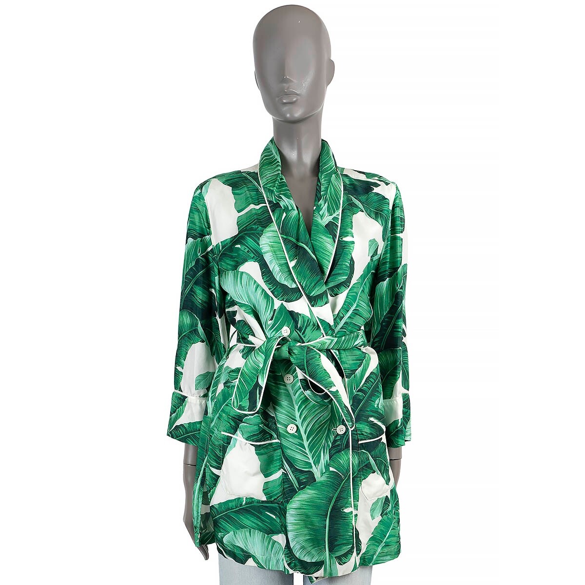 69809 auth DOLCE & GABBANA green silk 2016 BANANA LEAF