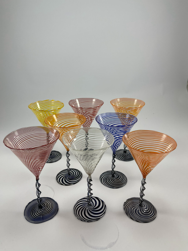 Bimini Werkstatte Rainbow Swirl Black Twist Stem Glass Cocktail Cordial Austria - Picture 6 of 27