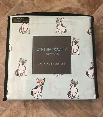 Details about / 4pc Cynthia Rowley Boston Terrier Dog KING Sheet Set French Bulldog White Black