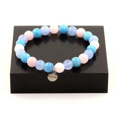stones And Minerals. Bracelet Blue Chalcedony Beads + Aquamarine + Quartz