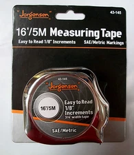 16' / 5m English & Metric Tape Measure, 3/4" Blade, Jorgensen, Lot of 1