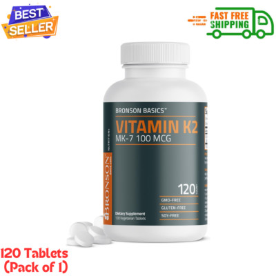 Bronson Vitamin K2 MK-7 100 MCG, K2 as MK7 Menaquinone, Bone Support, 120 Tablet
