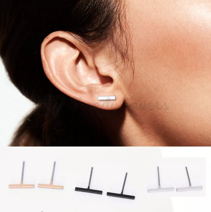 Silver bar stud clearance earrings
