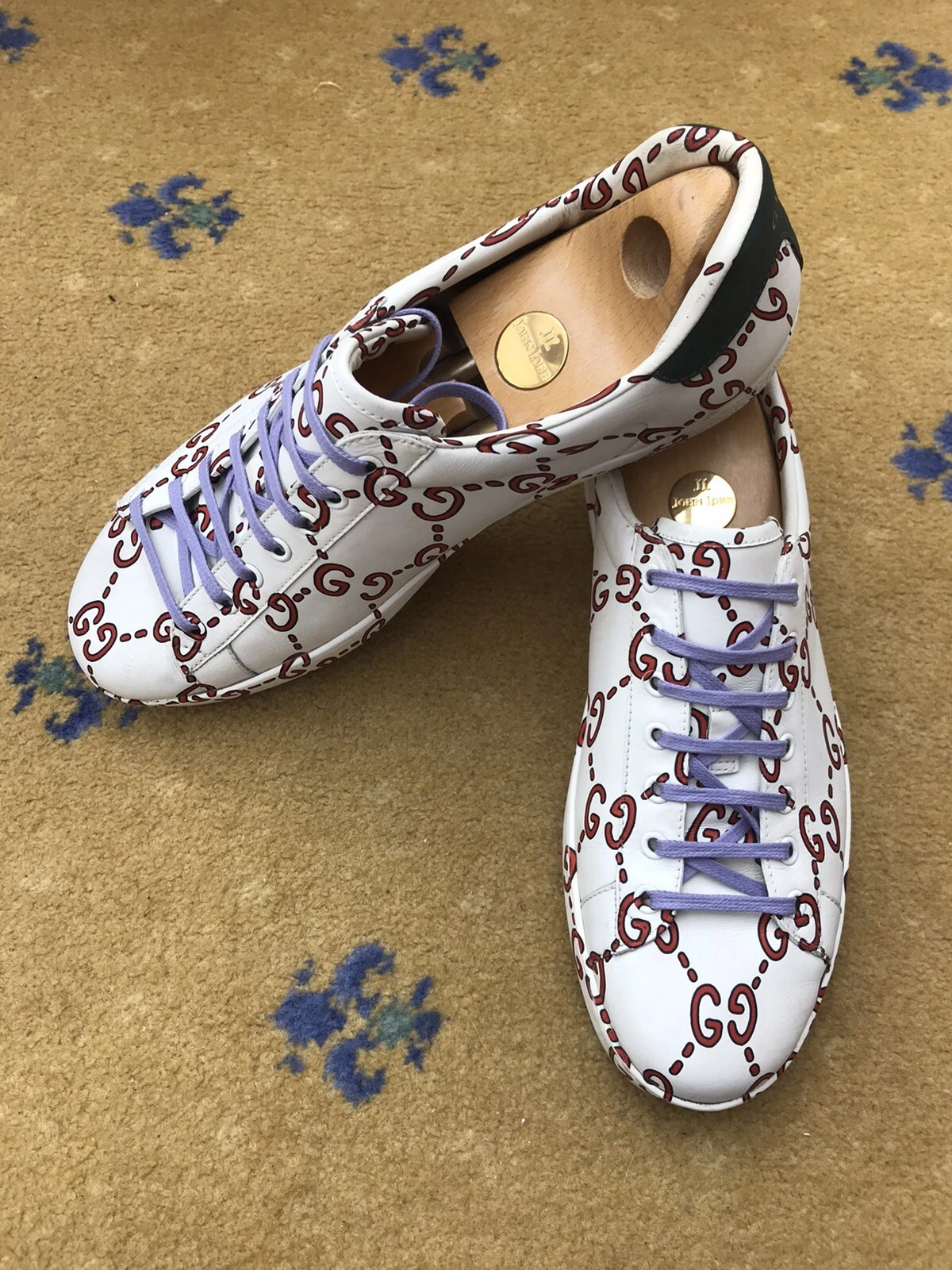 Gucci Ace Baskets Chaussures Cuir Blanc Monogramme Homme UK 9 US 10 EU 43