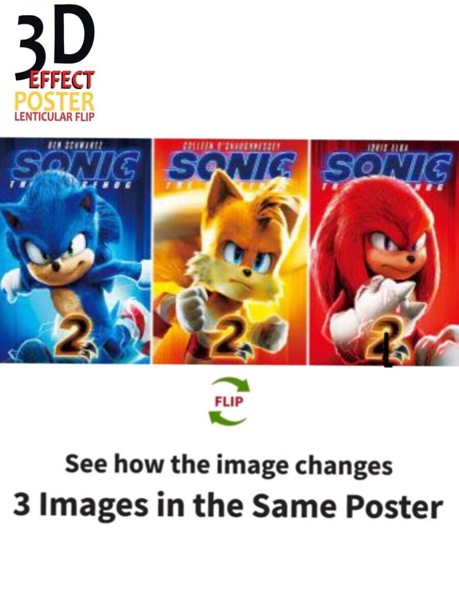 Sonic the Hedgehog-Sonic- 3D Poster 3DLenticular Effect-3 Images In One