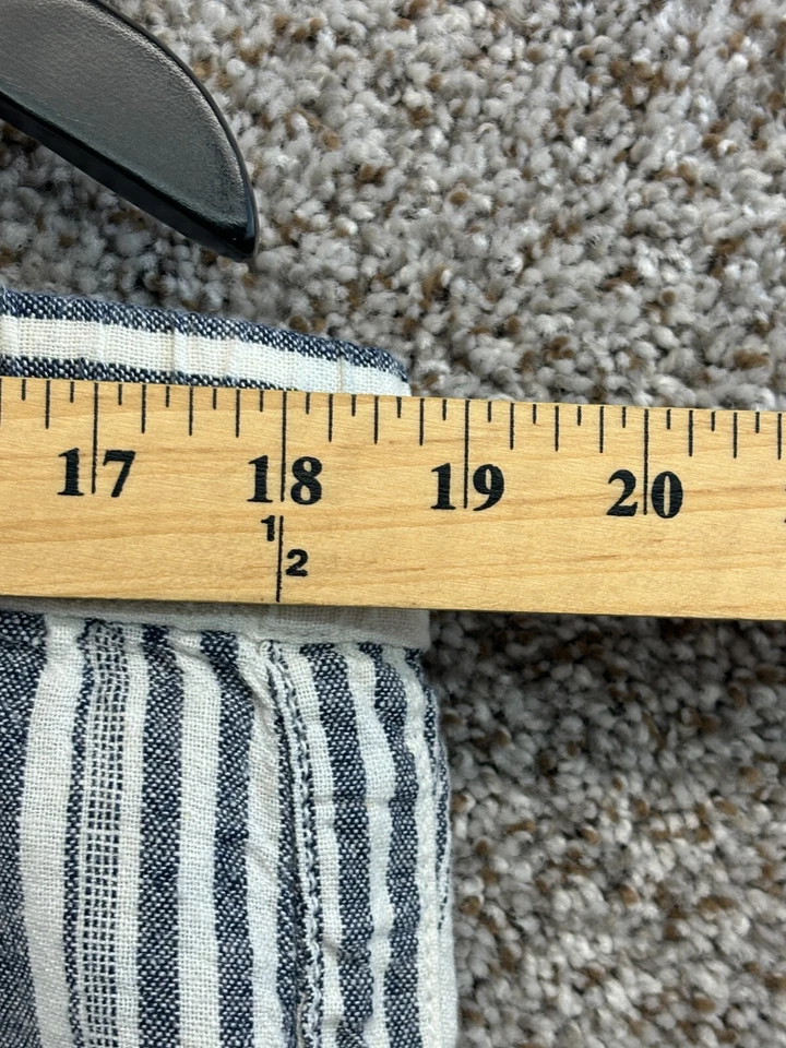 Pantalones Cortos a Rayas Azul Glory Desteñidos Mezcla de Lino Cintura Corbata Para Mujer Talla 18 Foto 3 de 4