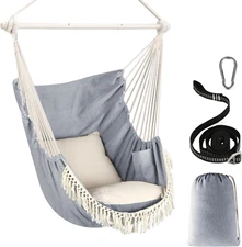 Hammock Chair Hanging Swing Max 500 Lbs 2 Cushions Included Steel Spreader Bar w