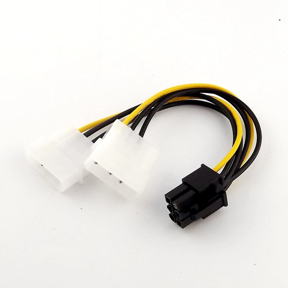 1x Dual 4 Pin Molex to 6Pin PCI-E Power Supply Converter Adapter Connector Cable - Image 2 of 4